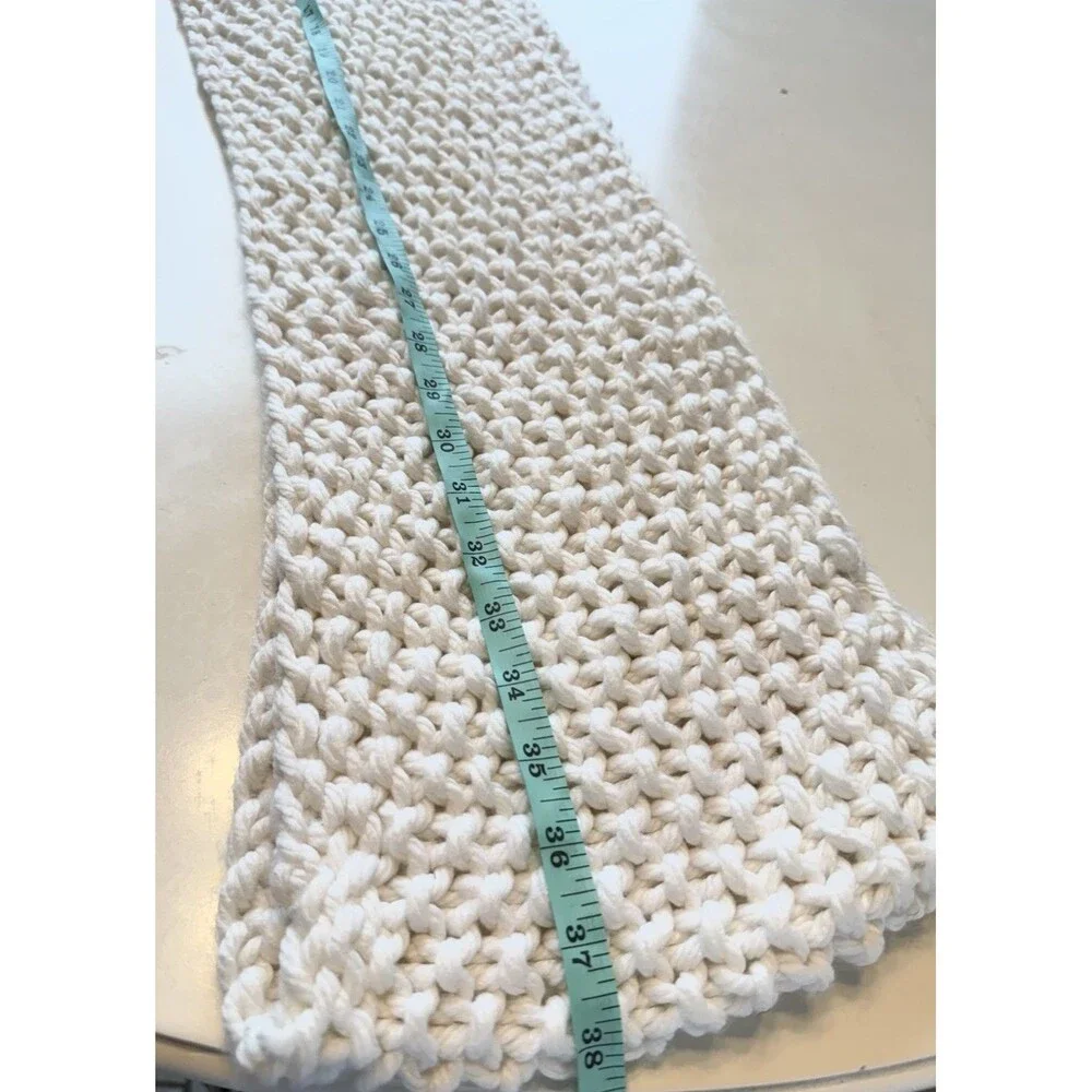 Hand Knit White Chunky Crochet Soft  Infinity Loop Circle Large Scarf 76”